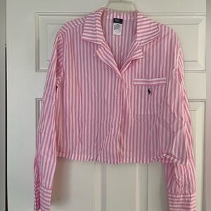 Polo Ralph Lauren Crop Top & Boxer Striped Pajama Set pink and white size medium